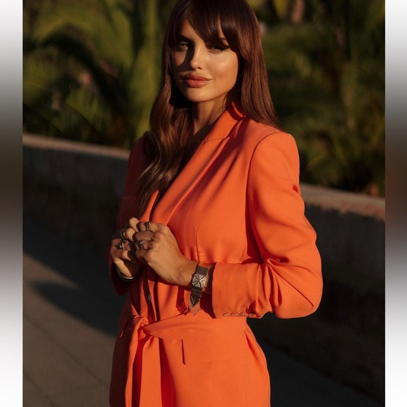 ZARA 2 PIECE BELTED TUXEDO COLLAR BLAZER AND HIGH WAISTED PANTS - Picture 10 of 10